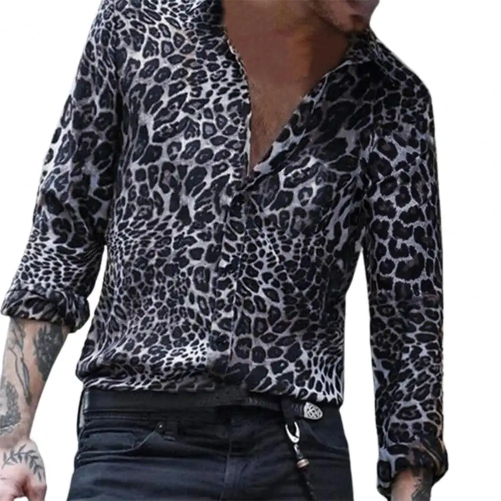 Мужские рубашки с отложным воротником модный леопардовый принт рубашка топ وبلوزات قمصان 