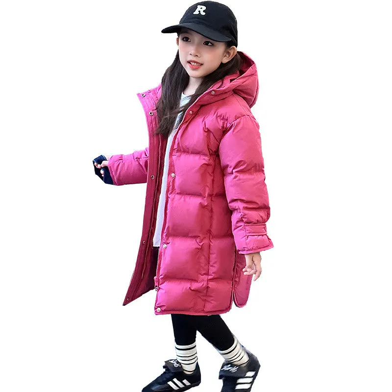2023 Новое Зимнее Пальто С капюшоном Для девочек, Корейская Модная Детская Пуховая Хлопковая Верхняя Одежда, Однотонные Длинные Парки для подростков от 4 до 14 лет