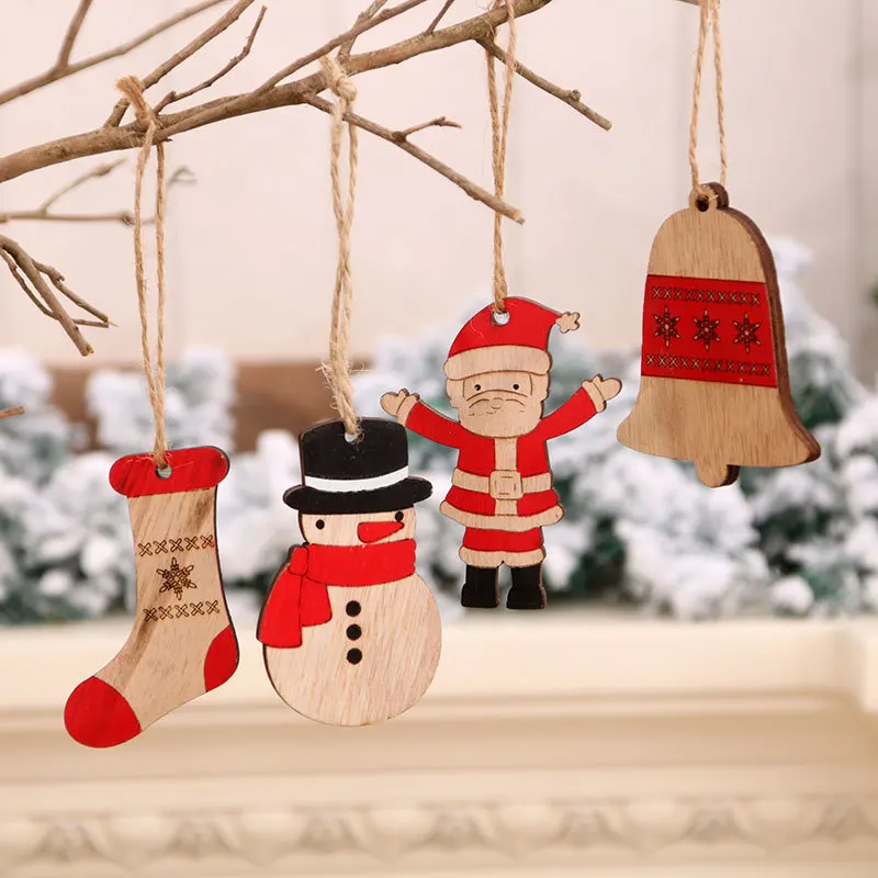 Рождественские украшения Деревянная поделка Выдолбленная Рождественская елка Маленькие подвесные елочные украшения для дома