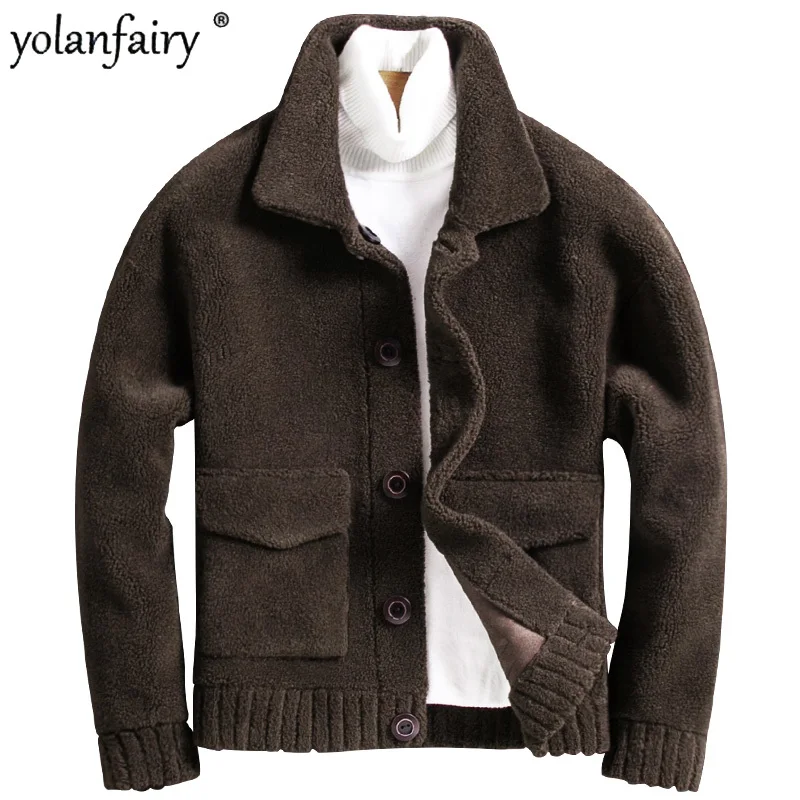 Мужская куртка из натурального меха ягненка, зимняя верхняя одежда, короткие обратимые пальто из овечьей шерсти, мужская одежда, теплые повседневные куртки FCY