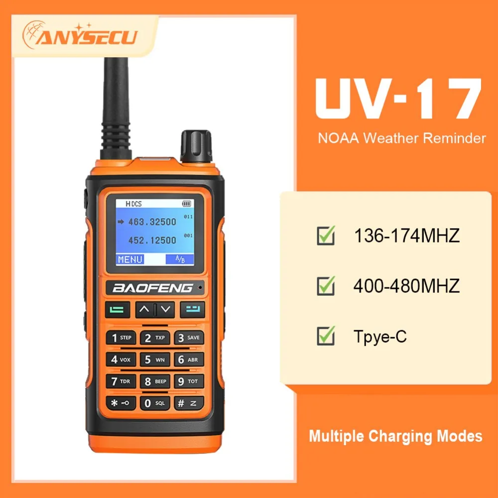 Портативная Рация Baofeng UV-17 Мощностью 5 Вт с 1,77-дюймовым Цветным Экраном Type-C, Зарядное Устройство VHF UHF С функцией разделения FM-радио