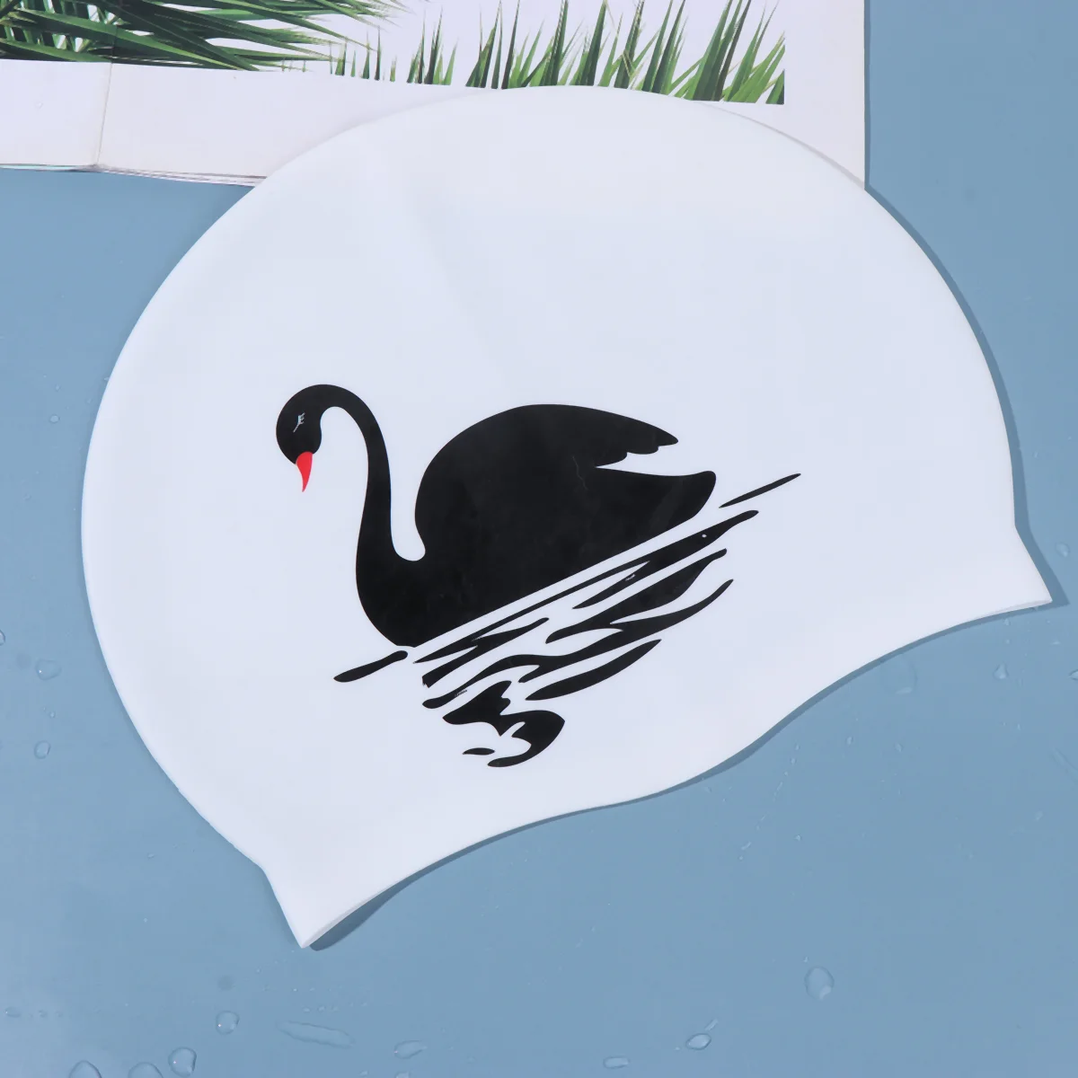 Шапочка для плавания с принтом лебедя Силиконовые водонепроницаемые шапочки для плавания с длинными волосами Шапочки для плавания Шапочка для купания Принадлежности для плавания для женщин