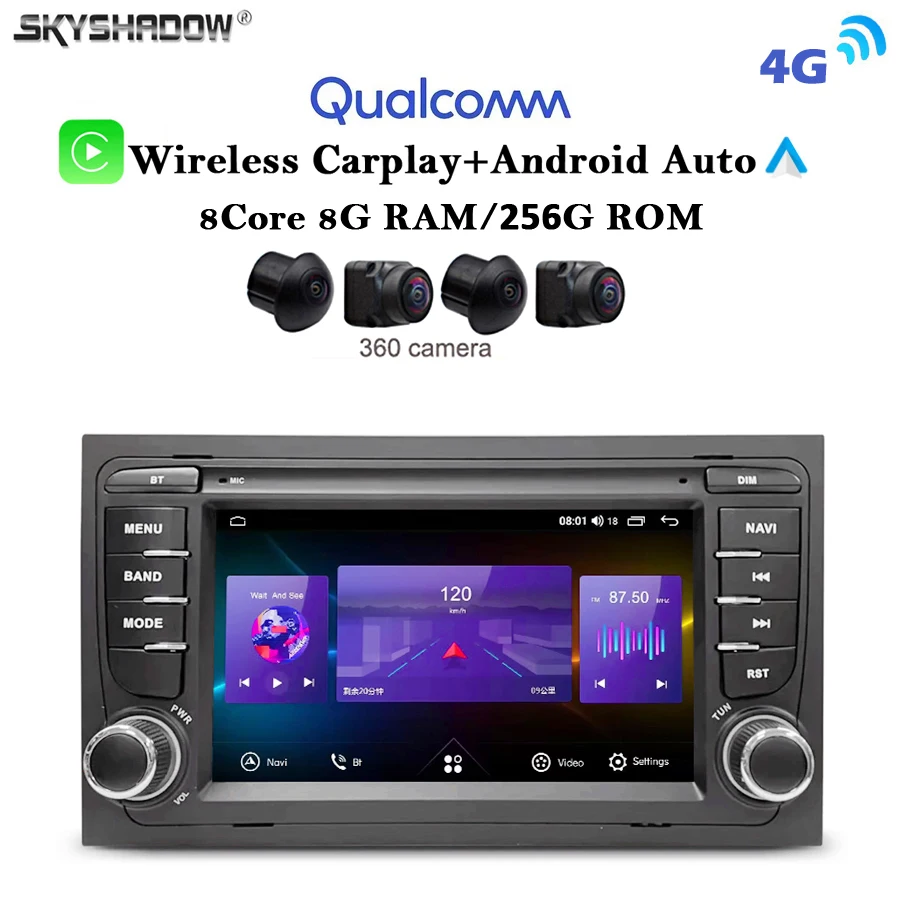 Qualcomm 8G + 256G DSP Carplay Auto Android 13,0 IPS Автомобильный DVD-плеер GPS WIFI Bluetooth RDS Радио Для AUDI A4 SEAT EXEO 2002-2009