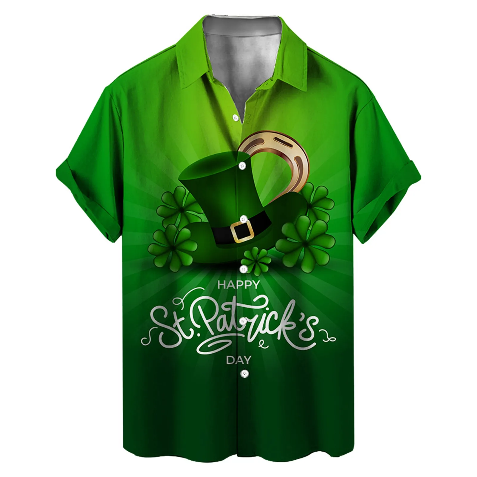 Мужская рубашка с коротким рукавом на День Святого Патрика, Осенняя повседневная рубашка с 3D-печатью, Гавайи, Рубашки с коротким рукавом, Корейская мода, Бизнес