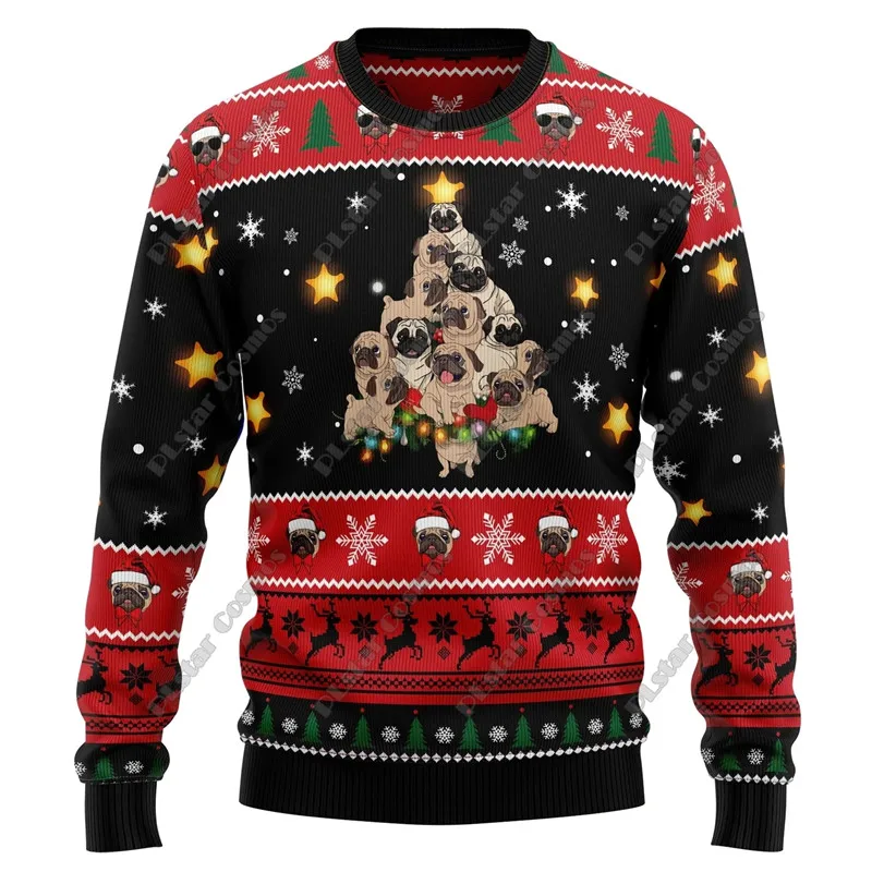 Модный свитер с 3D-печатью, рождественской елкой, татуировкой Санта-Клауса, животными, оленями и собаками, уличный повседневный зимний свитер с длинными рукавами