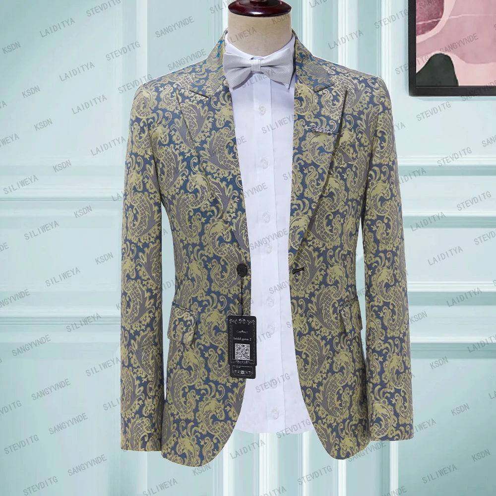 Роскошный мужской костюм 2023, Свадебный Блейзер, Деловая весенняя Жаккардовая ткань, однобортный, с остроконечным лацканом, приталенный, цельный