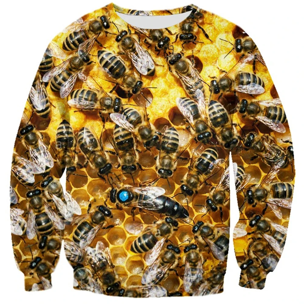 Толстовка с 3D-принтом в виде коллажа насекомых и пчел Для мужчин/женщин, Harajuku, толстовка с длинным рукавом из чистого сырого меда, Повседневный пуловер