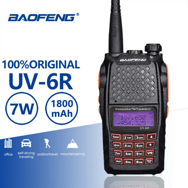 Оригинальный Baofeng UV-6R 7-Ваттный Двухдиапазонный Двухсторонний Радиоприемник с двойным дисплеем Ham Walkie Talkie UV6R Hnadheld FM-трансивер CB Ham Radio