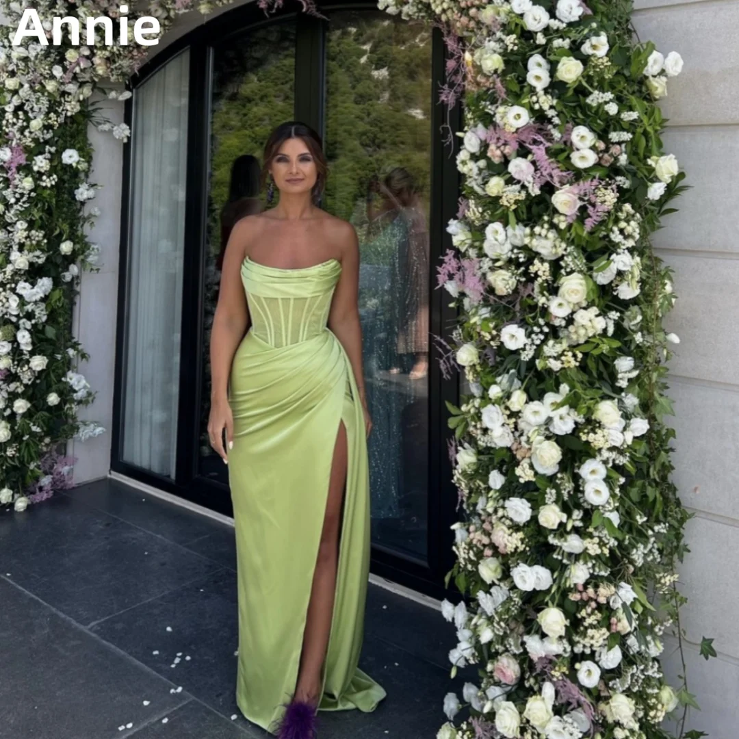 Светло-зеленые платья для выпускного вечера Annie, сексуальное вечернее платье без бретелек с разрезом сбоку 2024, платья с корсетом для официальных мероприятий, вечерние платья