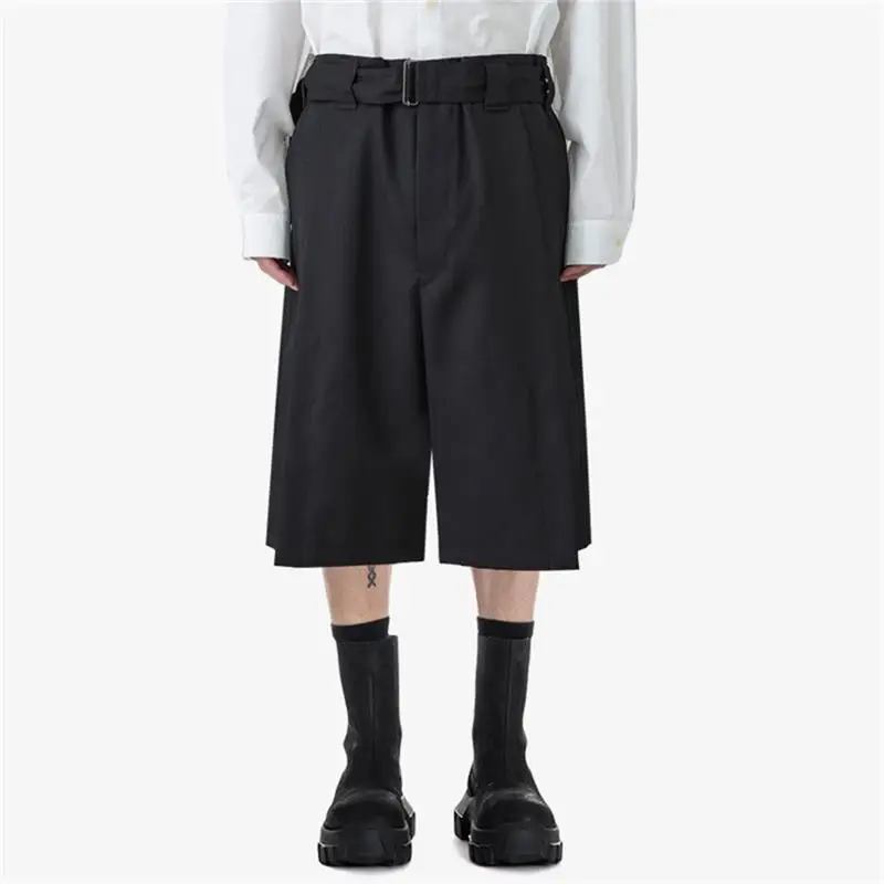 Новые мужские повседневные капри Urban Youth, асимметричные прямые брюки с красивым поясом, свободные и универсальные Модные рабочие шорты