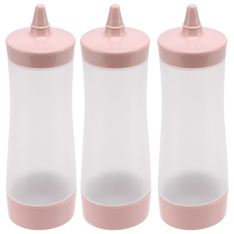 3 бутылки для отжима кухонных принадлежностей, Соусник, Пластиковый стаканчик для соуса, уксуса, Дозатор приправ, Розовый + Прозрачный
