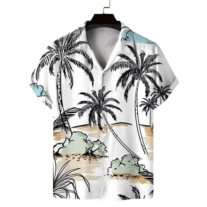 Мужская Повседневная Рубашка С 3D-принтом Пальмы, Летние Каникулы, Блузка С Короткими рукавами И Лацканами, Гавайский Цветок, Рубашки Aloha, Мужские Топы