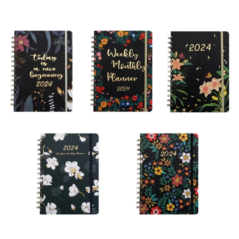 Планировщик цветов на 2024 год, Еженедельный ежемесячный планировщик, Блокнот в переплете на двух катушках, личный дневник, дневник для ученика и учителя