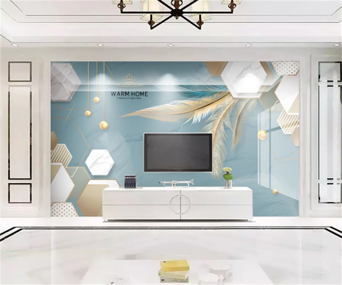 Изготовленный на заказ скандинавский 3D стереосвет, роскошная простая геометрическая имитация мрамора, перо, ТВ-фон, обои, наклейки на стены, фреска