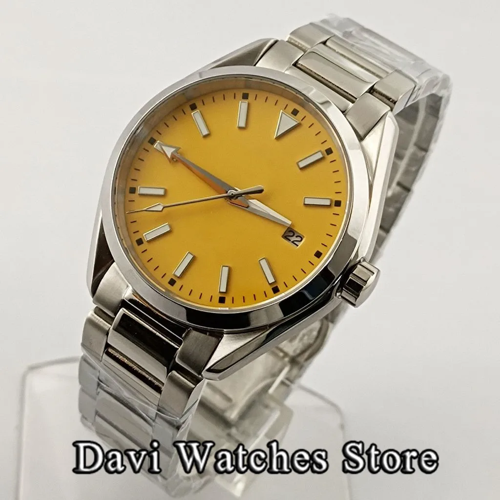 Corgeut Новые стерильные мужские часы с верхом 41 мм, Желтый циферблат, светящееся сапфировое стекло, мужские наручные часы с автоподзаводом NH35
