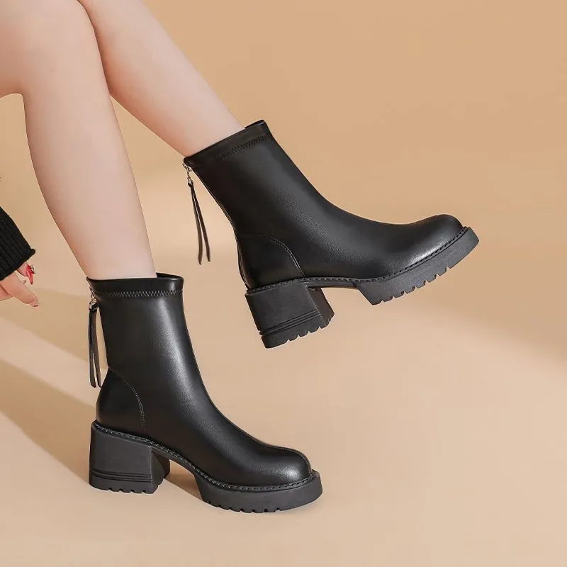 Ботинки Martin Женские 2023, осень-зима, Новые короткие сапоги на толстом каблуке, темпераментные женские ботинки на высоком каблуке