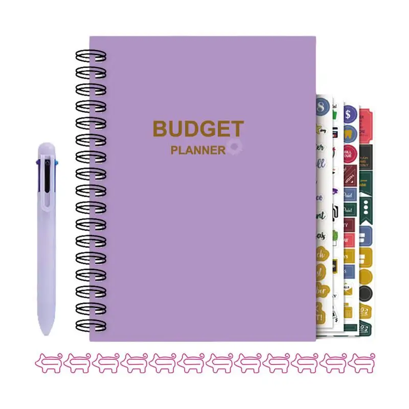 Бюджетный блокнот со спиральным дизайном, планировщик бюджета и органайзер для счетов, Бюджетный блокнот с милой скрепкой в виде поросенка и 6 цветами