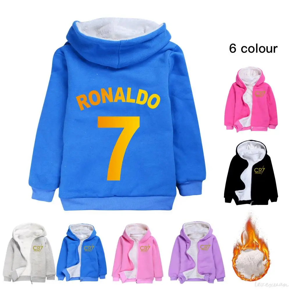 Детская зимняя милая куртка CR7, толстовка с капюшоном для мальчиков, теплая куртка с капюшоном для девочек, ветровка на молнии, детская куртка для малышей