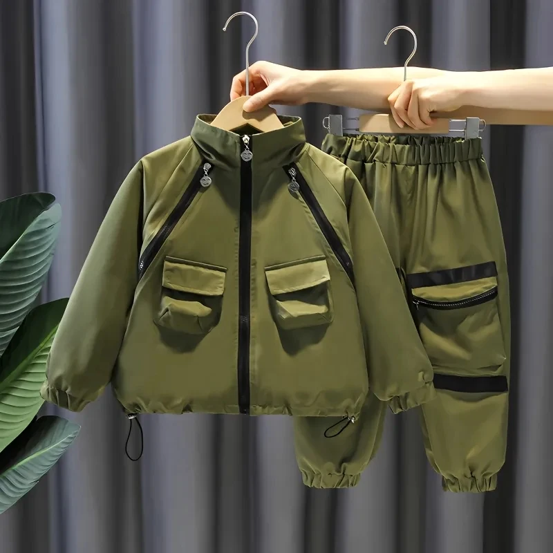 Комплект детской одежды на весну и осень, новое красивое корейское повседневное пальто для мальчиков, брюки, комплект из 2 предметов