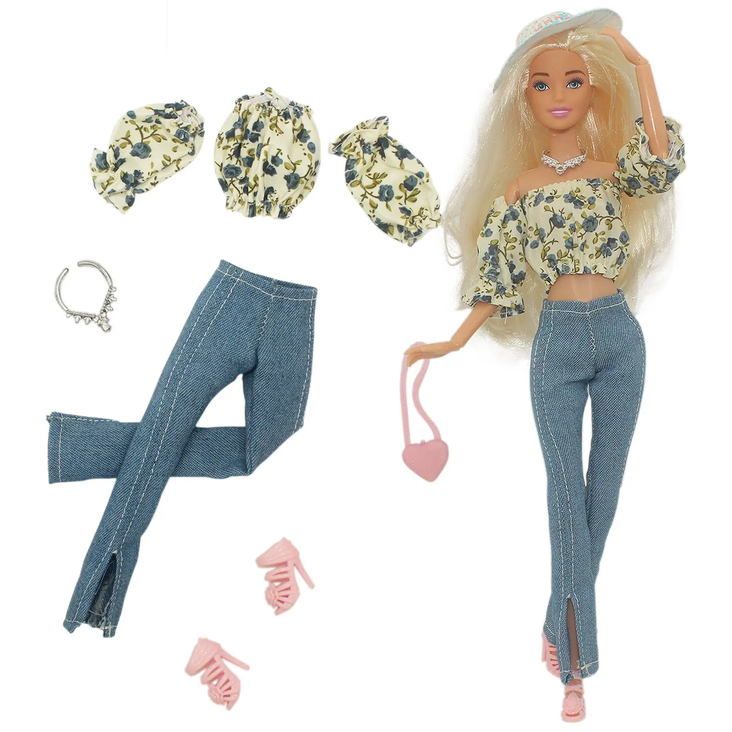 Кукольная одежда, подходящая для куклы толщиной 30 см, джинсовый комплект с рукавами-пузырями, аксессуары для игрушек 
