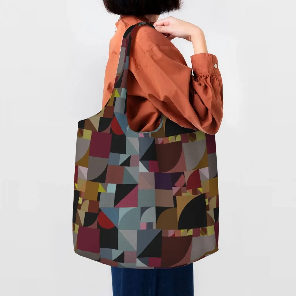 Цветной блок Bauhaus, геометрическая линия, современные сумки для покупок, холщовая сумка для покупок, вместительная портативная сумка