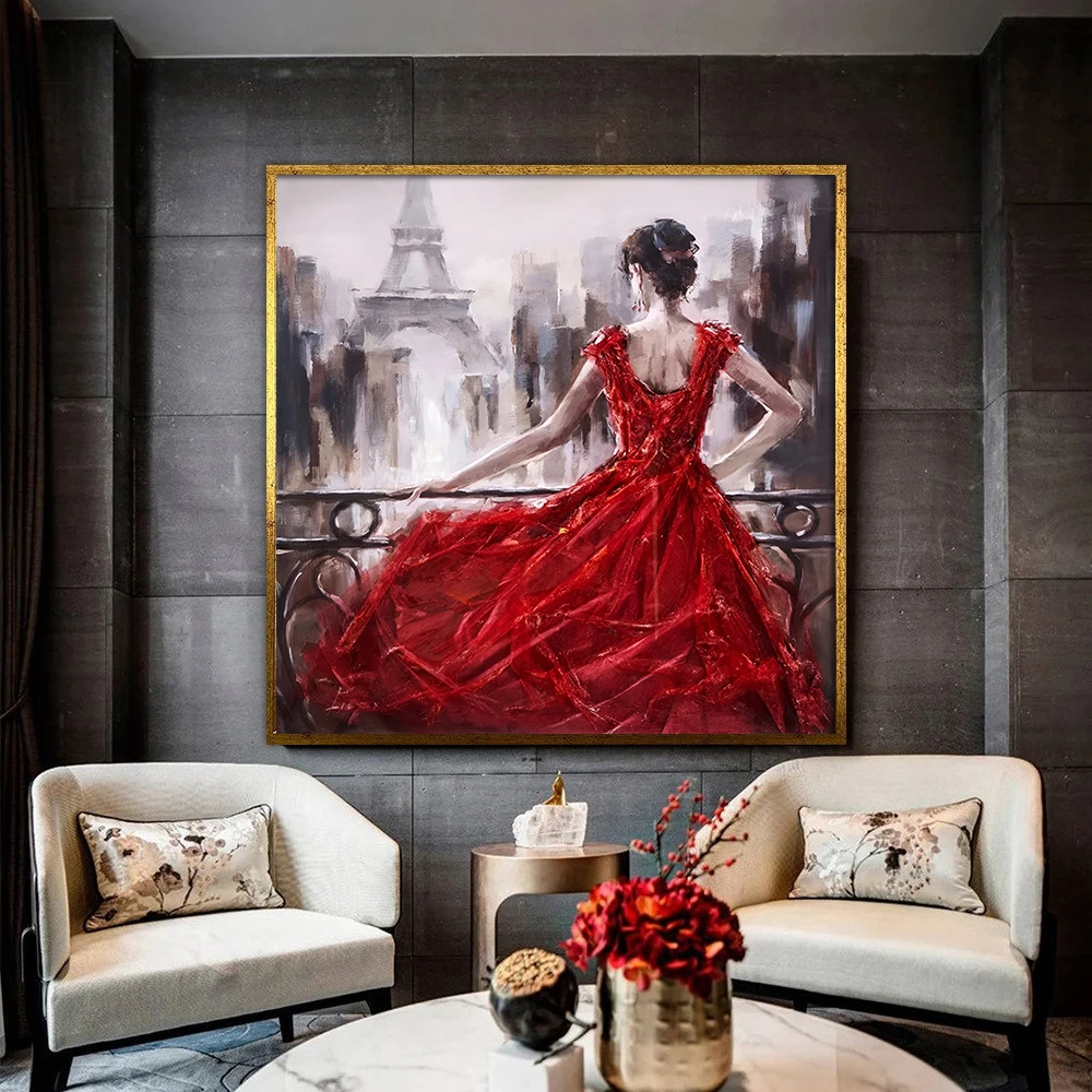 Красное платье для девочек, картина на холсте, современные настенные художественные плакаты, Абстрактные городские пейзажи для гостиной, Домашний декор, Cuadros
