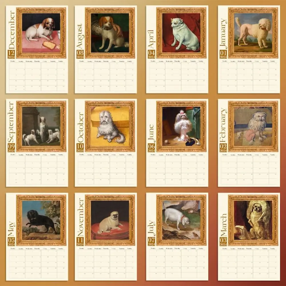 Новогодние подарки 2024, Средневековый собачий календарь, бумага для творческого планирования времени, Настенный календарь на 2024 год, Странный Собачий календарь для дома