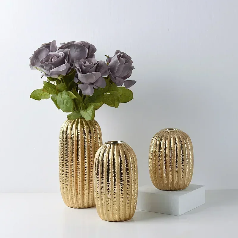 Современное минималистичное украшение керамической вазы креативная золотая ваза для цветов домашняя гостиная мягкое украшение сушилка для цветов