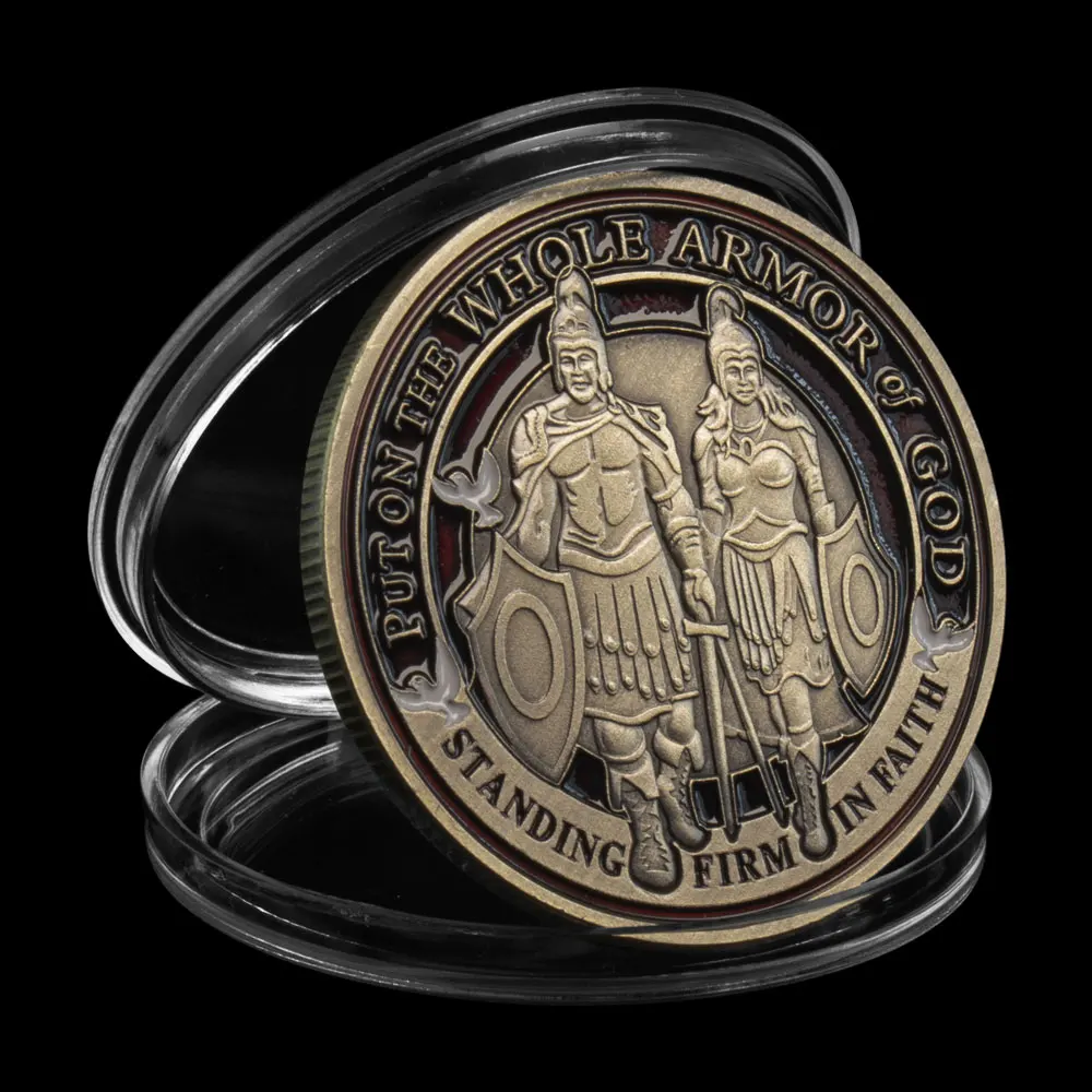 Сувениры и подарки Памятная монета Украшения для дома Христианская монета, нанесенная на Все Доспехи Бога Монеты с бронзовым покрытием