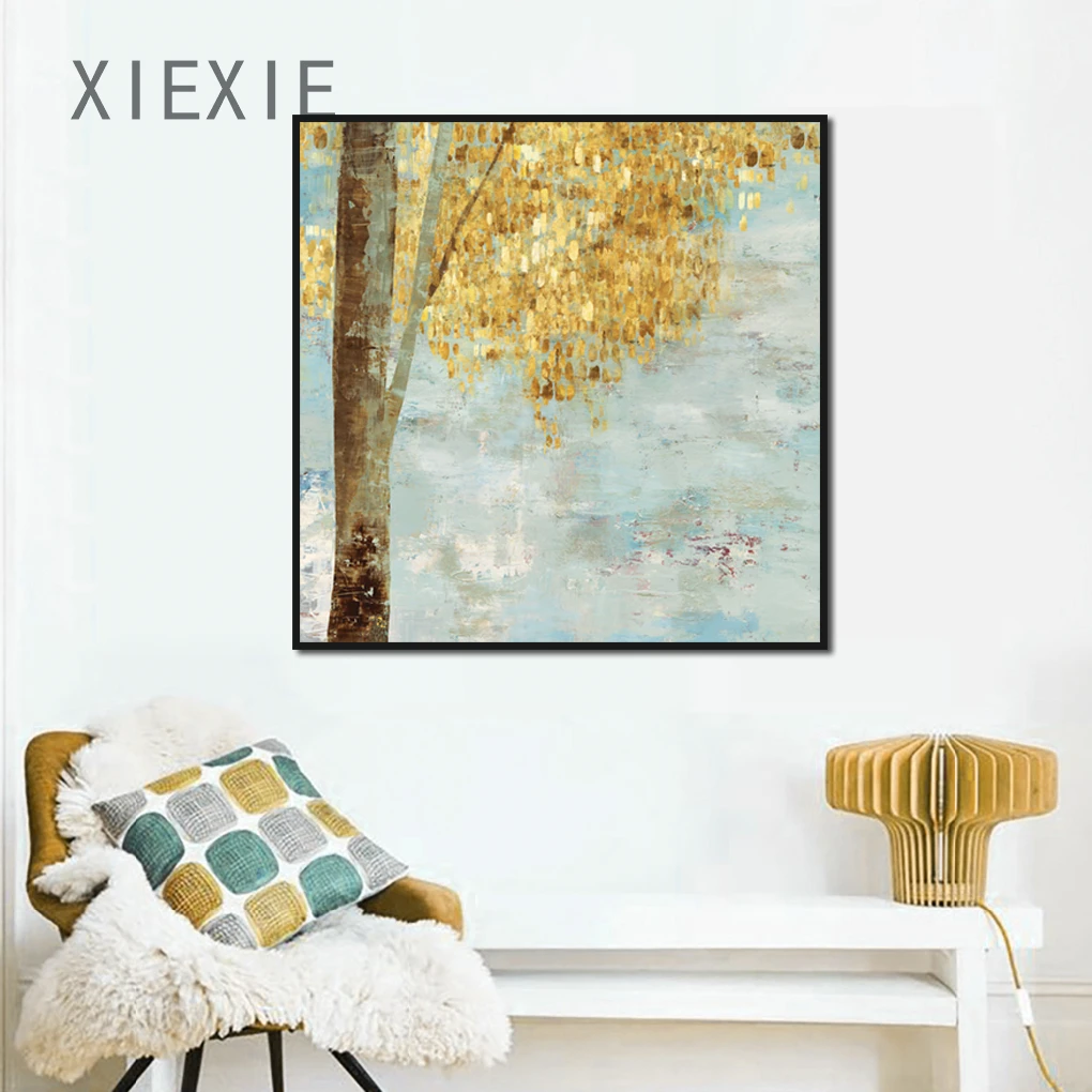 Холст, настенное искусство, плакат с золотыми листьями, скандинавское современное минималистичное изображение растения, декор для гостиной и спальни