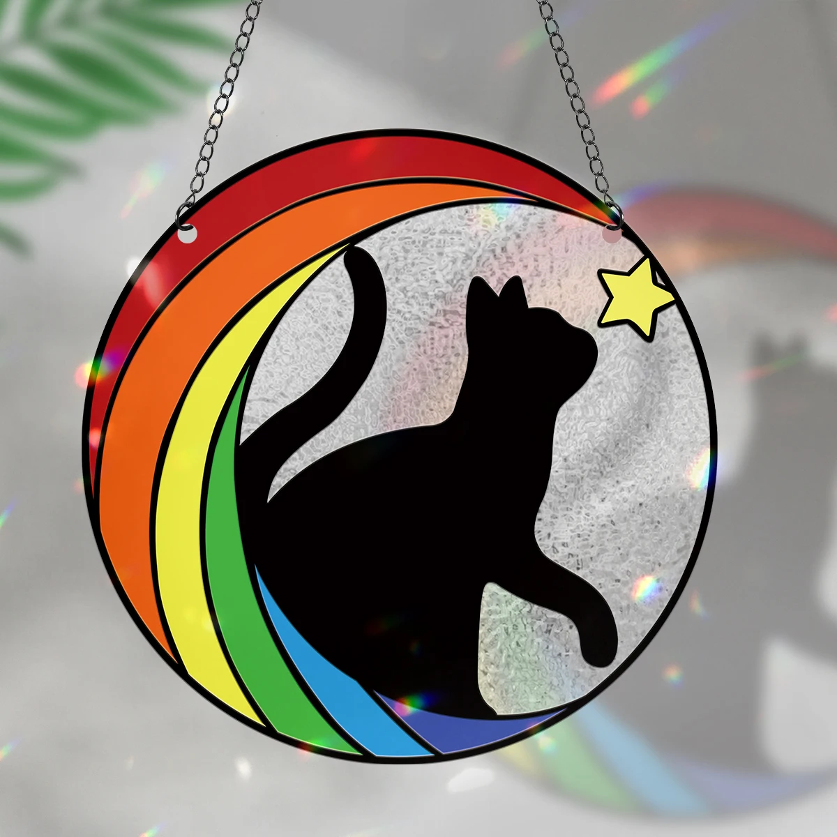 Подарок на память о кошке со стеклянным рисунком, витраж, подвесной радужный мост, ловец солнца для любителя котенка, подарок от потери домашнего животного