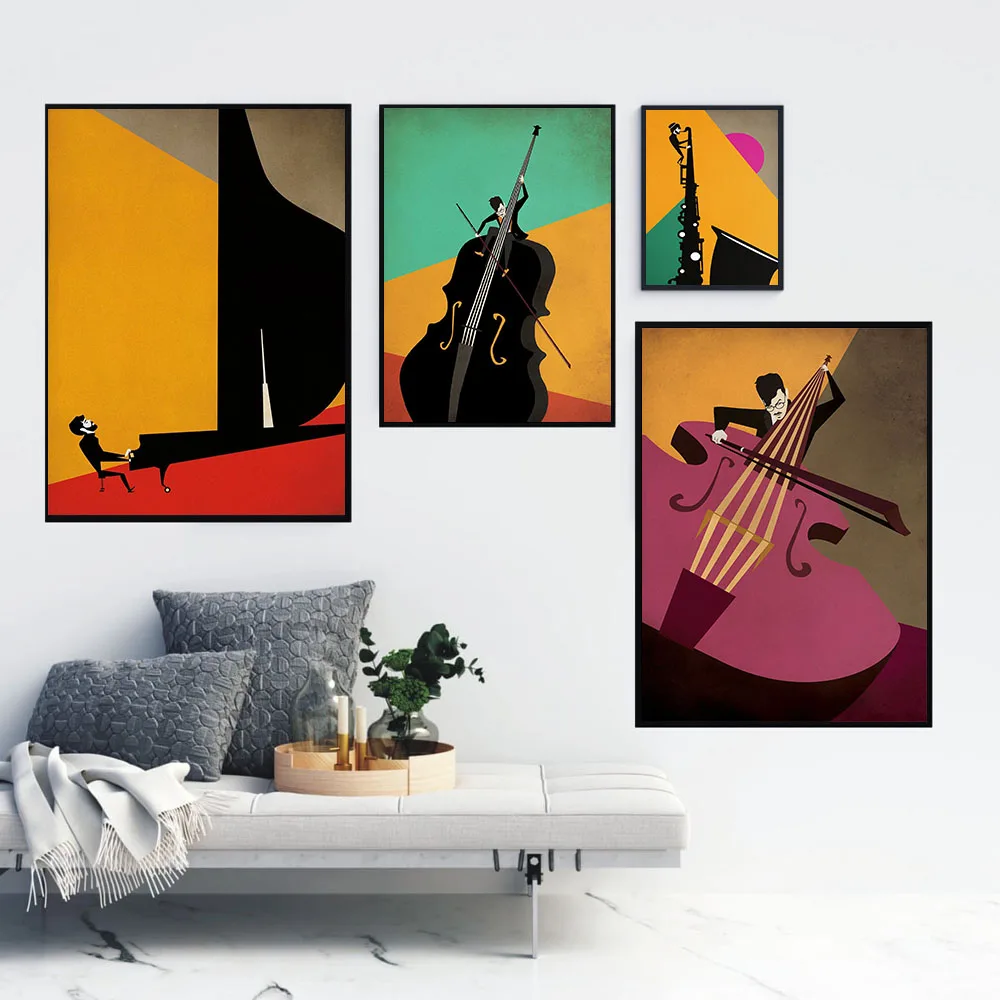Плакат с абстрактной джазовой музыкой и принтом, картина на холсте для шоу скрипки и фортепиано, современные настенные панно для домашнего декора гостиной