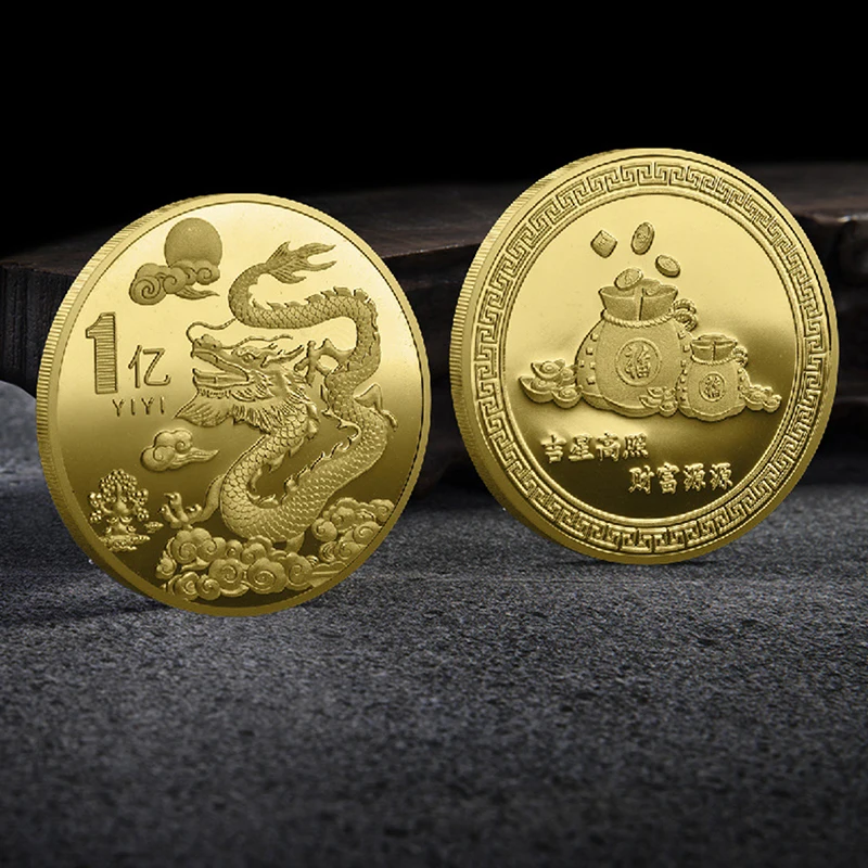 Новинка 1шт Памятные монеты 2024 года Новый Год Дракона Медали китайского Зодиака Подарочные Монеты Новогодние Памятные монеты