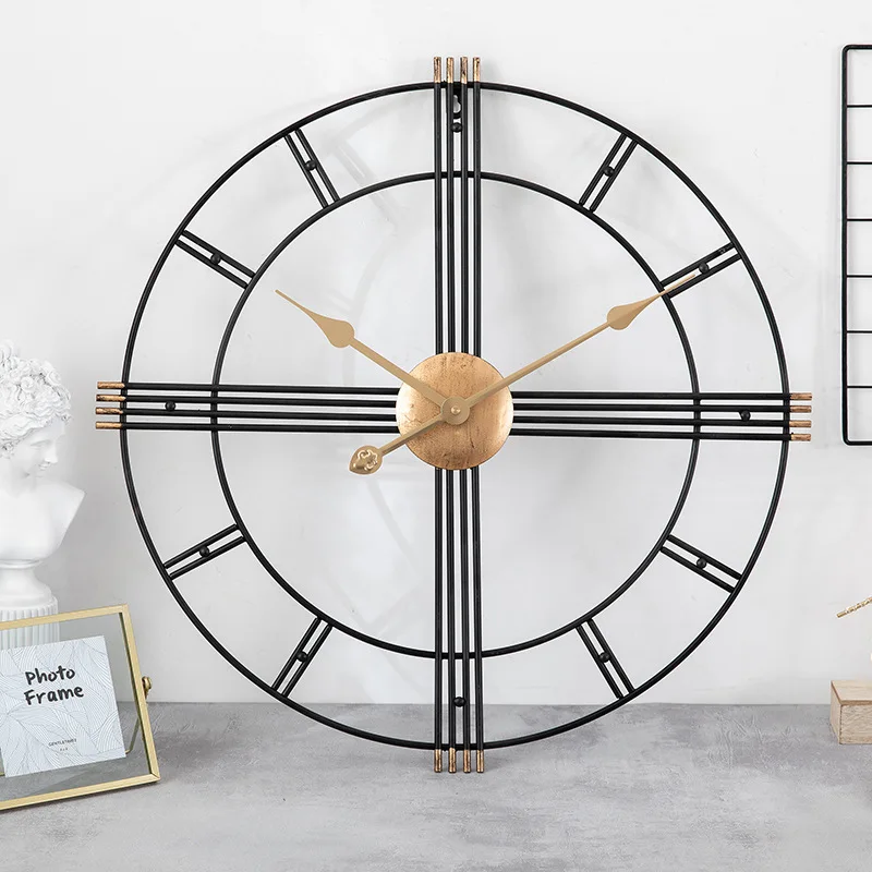 Настенные часы в скандинавском стиле, Современные минималистичные часы для гостиной из кованого железа, креативные антикварные Бесшумные Металлические Декоративные часы, настенные часы