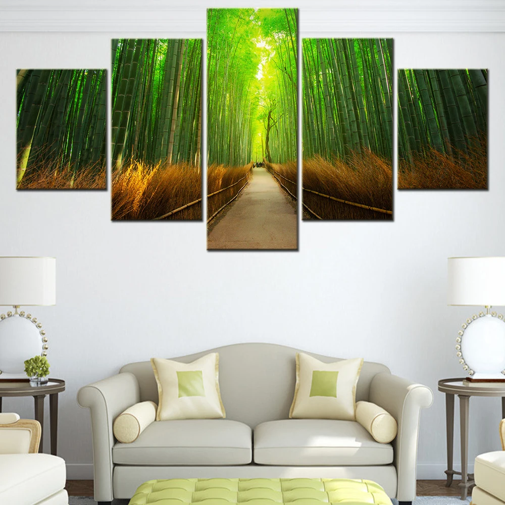 5 Панелей, Холст, Плакат с природой, Обои с бамбуковым лесом, Картина для домашнего декора, Настенная живопись в спальне, Произведения искусства для интерьера, Принты