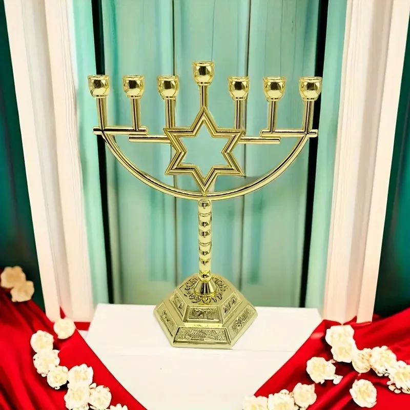 Традиционный позолоченный подсвечник Менора Ханука семиглавый золотой светильник-подсвечник домашнее украшение подарки Звезда