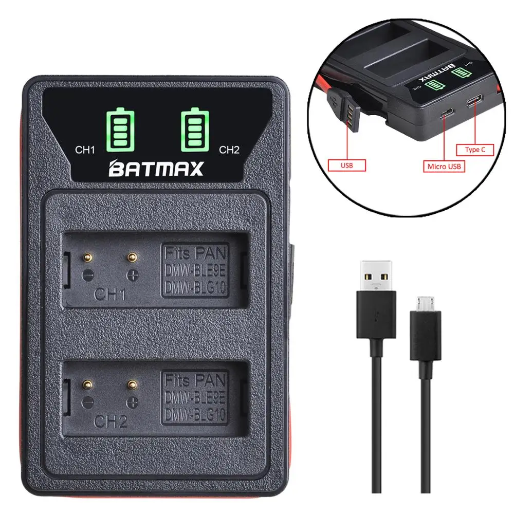Batmax DMW-BLE9 DMW-BLG10 BLG10 BPDC15 Светодиодный Двойной USB Зарядное Устройство с портом Type C для Panasonic LUMIX GF5 GF6 GX7 LX100 GX80 GX85