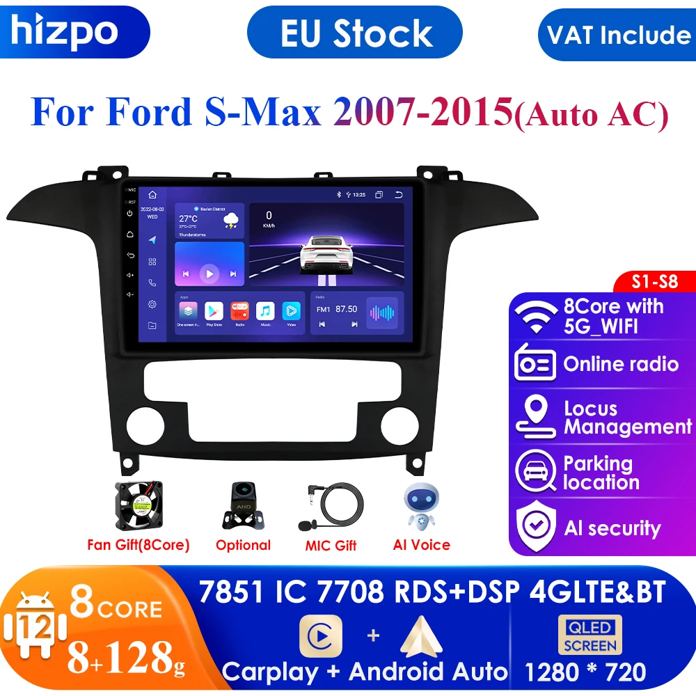 4G-LTE AI 2Din Android для Ford S Max S-MAX 2007-2015 Автомобильный Радиоприемник Мультимедийный Видеоплеер Стерео Навигация GPS Carplay Авторадио