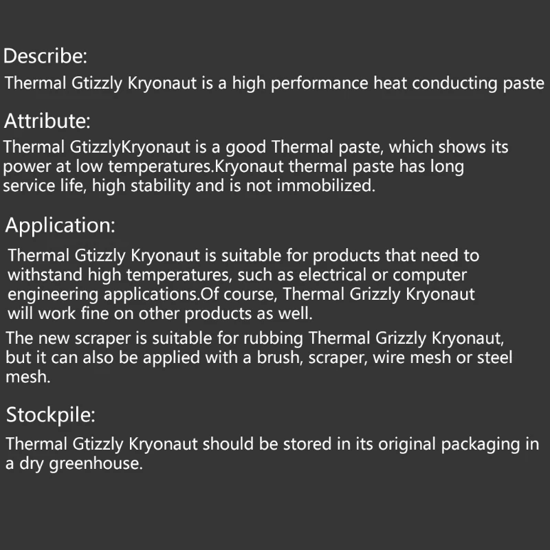 Термопаста F3MA Thermal Grizzly Kryonaut для процессорного / графического кулера, Составная охлаждающая силиконовая смазка большой емкости, 1 г