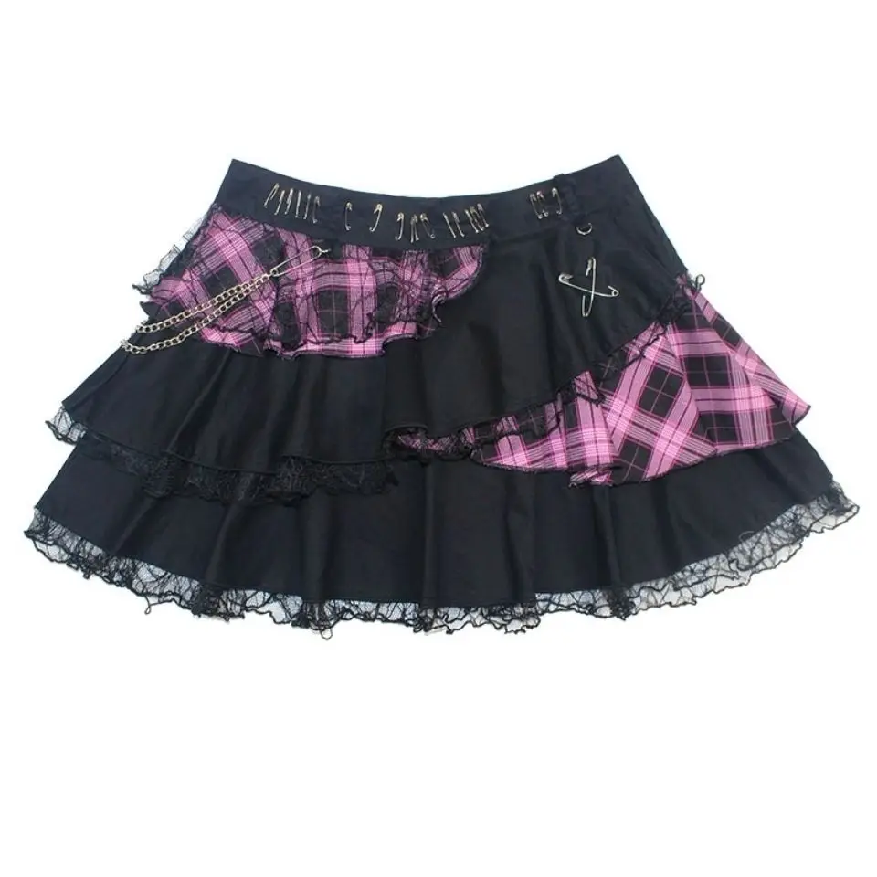 Готическая женская юбка в лоскутную клетку, короткие юбки в стиле панк, МИНИ-юбка с высокой талией, женская юбка Y2k