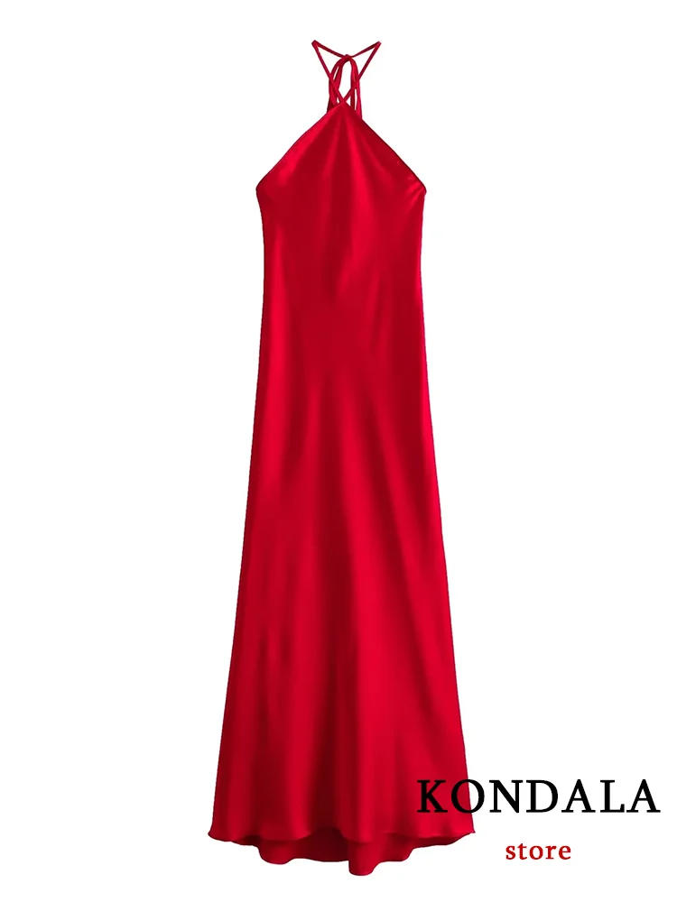 Винтажное сексуальное шикарное женское платье KONDALA, красное однотонное платье без рукавов с открытой спиной, длинное прямое платье, мода 2023, вечернее клубное платье