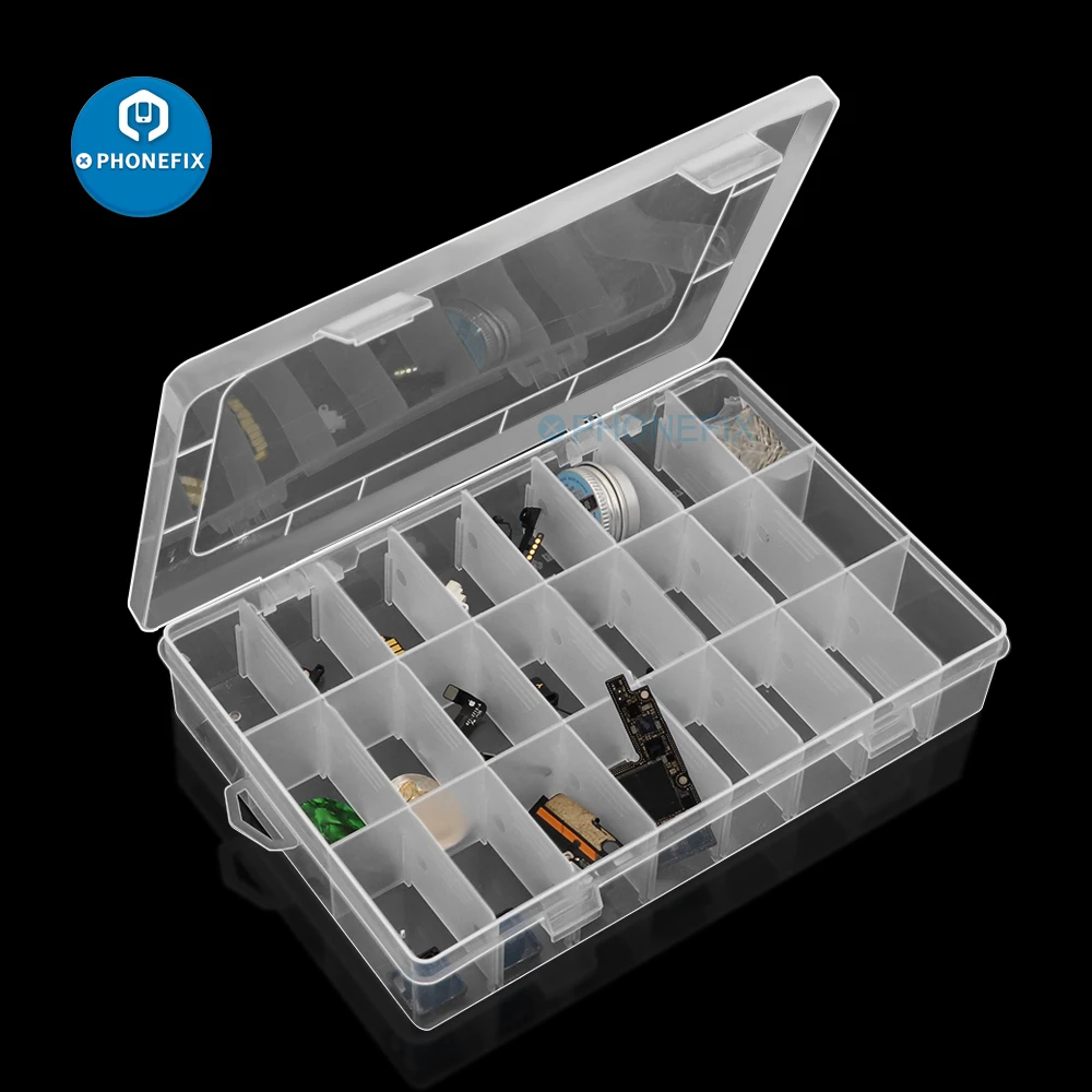 Регулируемый квадратный Прозрачный пластиковый ящик для хранения, 24 слота для ювелирных изделий, бус, телефона, электронных запчастей, Органайзера для инструментов, набора инструментов
