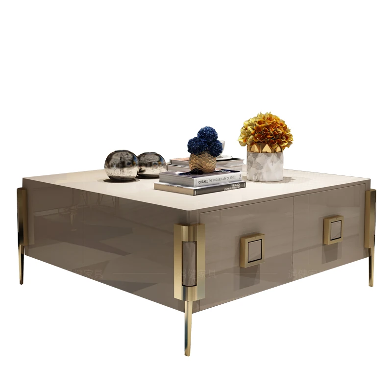Легкая роскошь, современный длинный квадратный журнальный столик из нержавеющей стали, комбинация шкафов для телевизора, мраморная мебель для гостиной в неоклассическом стиле