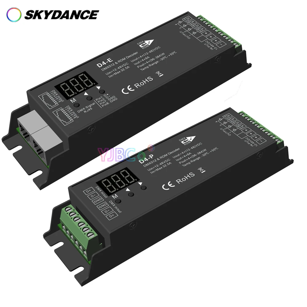 Skydance металлический 4-Канальный CV DMX512 Декодер 12V-48V 24V 32.5A 4-канальный контроллер сигнала RDM RJ-45 DMX для светодиодной ленты RGBW D4-E