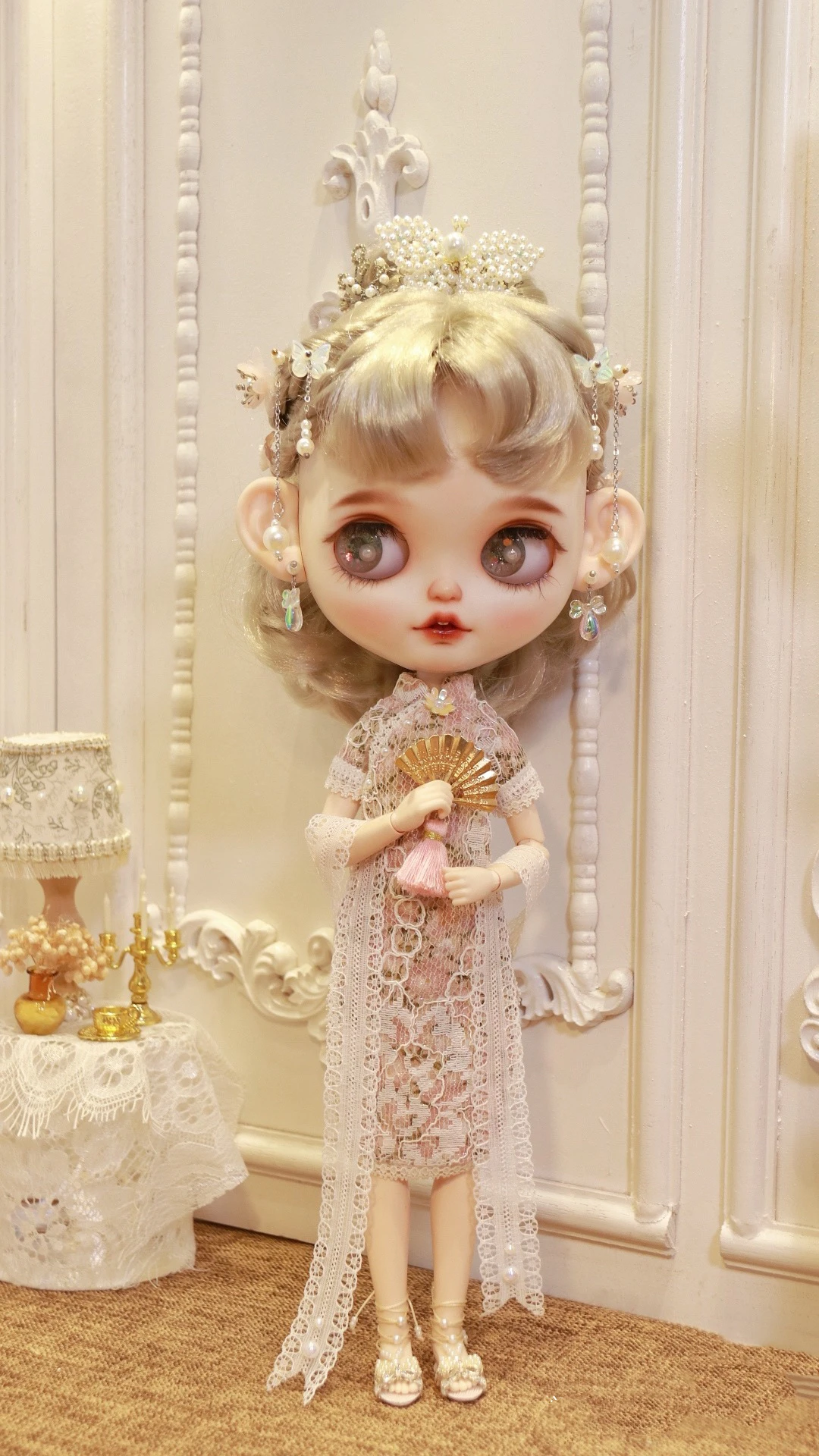 Платье BJD Blythe Одежда Cheongsam золотисто-розовая юбка 1/6 30 см для кукол (подходит для Pullip, Ob24, ob22, Licca)