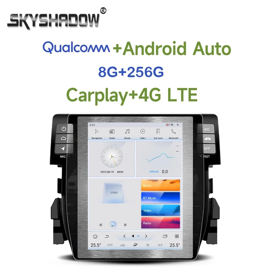 Tesla Qualcomm Carplay DSP IPS Android 11,0 8G + 256G 4G SIM Автомобильный DVD-плеер GPS RDS Радио wifi Bluetooth Для Honda CIVIC 2016-2020