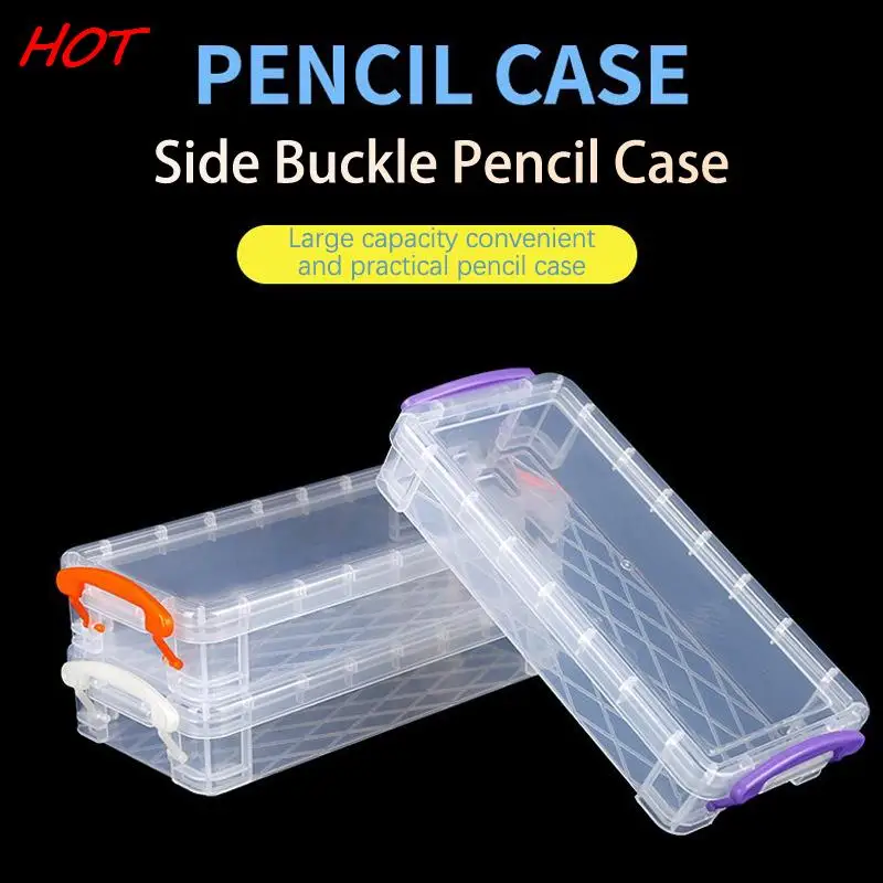 Пластиковый прозрачный пенал большой емкости, простая коробка с двойной пряжкой, коробка для рисования эскизов для школьных канцелярских принадлежностей.