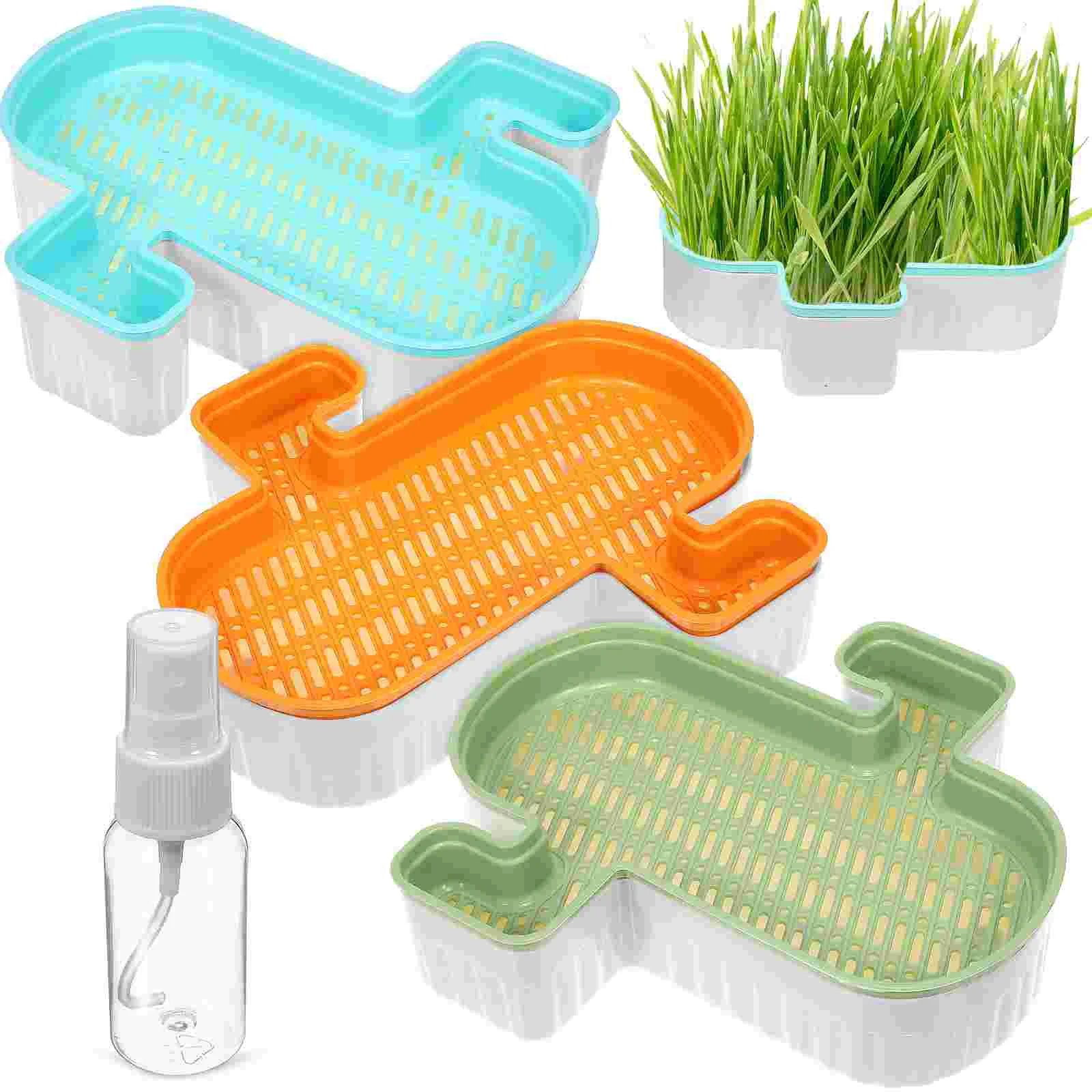 3шт Кашпо для кошачьей травы, пластиковый ящик для посадки питомника кошачьих растений без почвы с бутылкой для распыления чистой воды