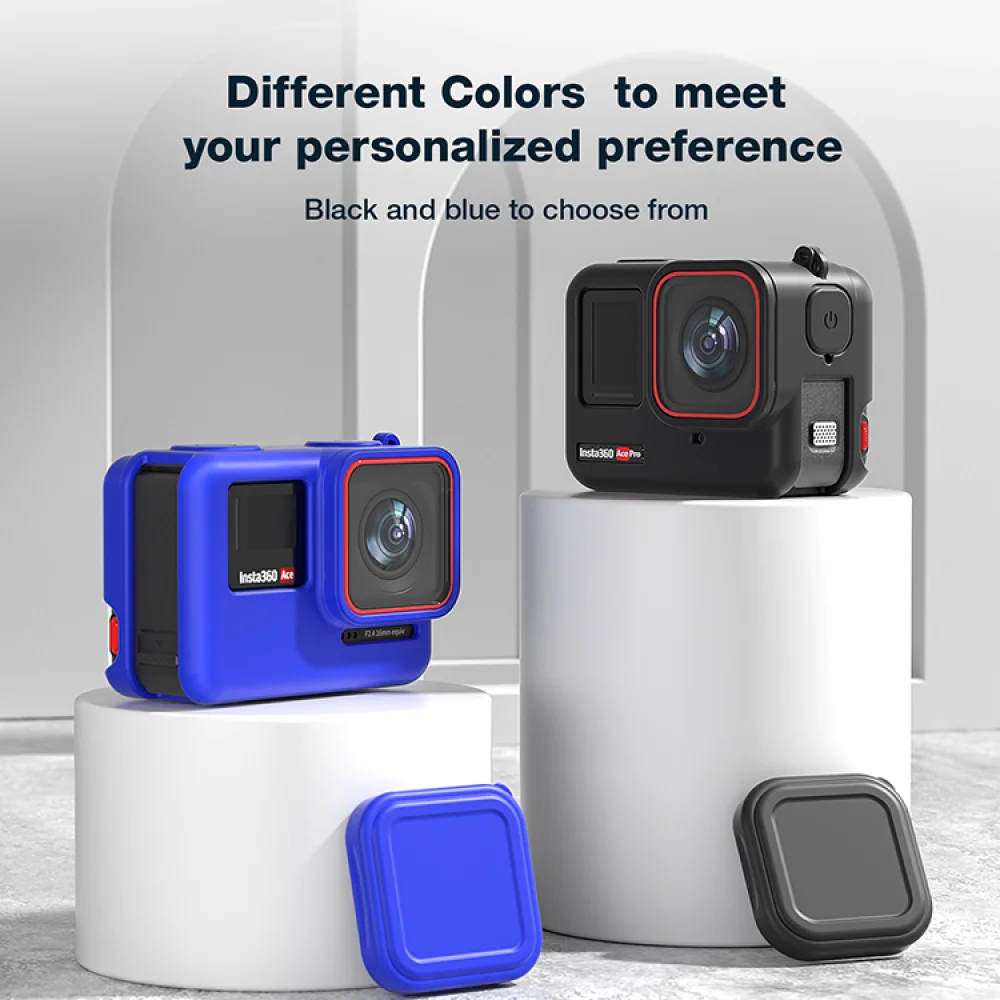 Для Insta360 Ace/Ace Pro Силиконовый защитный чехол, черный/синий, универсальная защитная оболочка, аксессуары для спортивной камеры