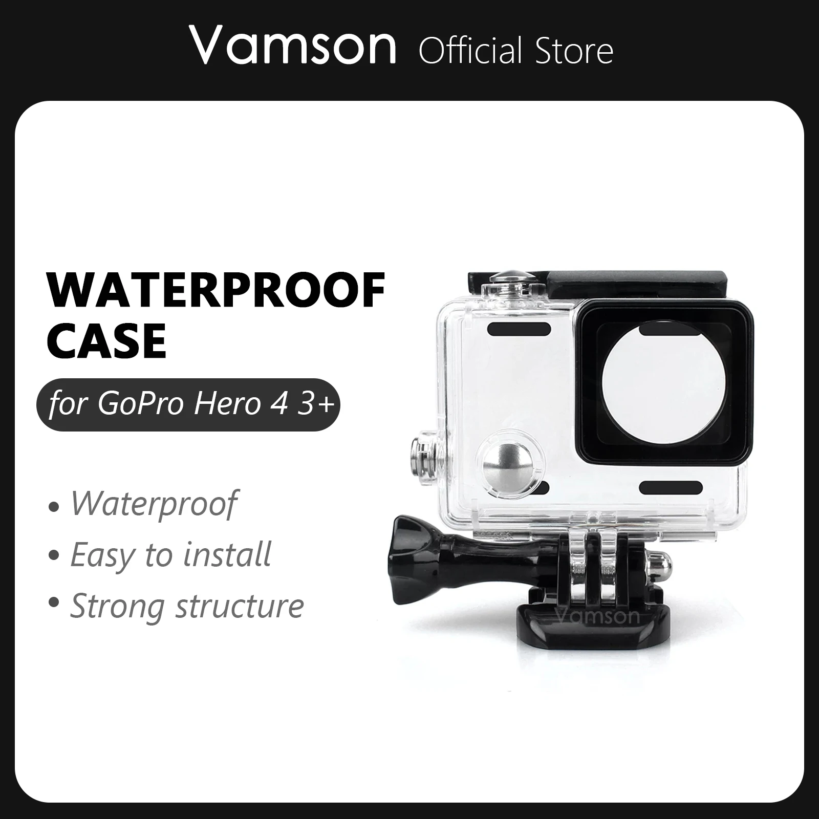 Водонепроницаемый чехол Vamson для Go Pro Hero 4 3 + черный для спортивной экшн-камеры Gopro, аксессуар для серфинга и дайвинга VP605